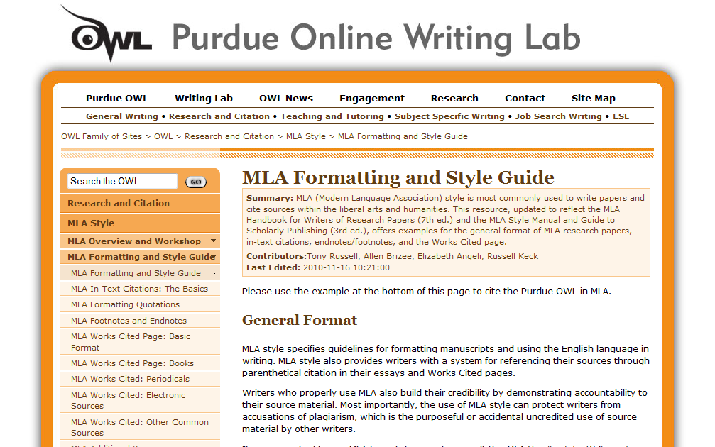 Purdue OWL - The most comprehensive MLA Formatting resource for Works