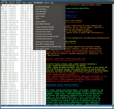 Colorized, interactive "git blame" in Emacs: vc-annotate - SaltyCrane Blog