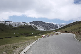 road scene with tents in Qinghai, China