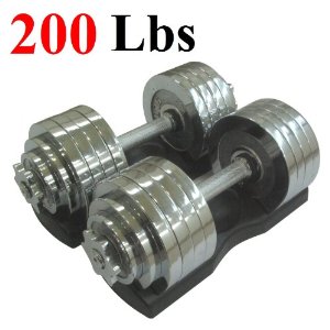  One Pair of Adjustable Dumbbells Chrome Plated Metal Total 200 Lbs (2 X 100 Lbs) with Trays