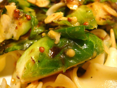 Maple-Dijon brussels sprouts and noodles