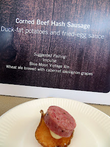 Portland Monthly's Country Brunch 2013, Corned Beef Hash Sausage with duck fat potatoes and fried egg sauce, and helped us cool our palates with some Aquavit slushie from Bent Brick Scott Dolich
