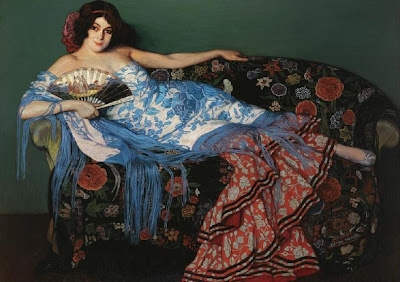 Ignacio Zuloaga - Lolita reclining in a blue Shawl