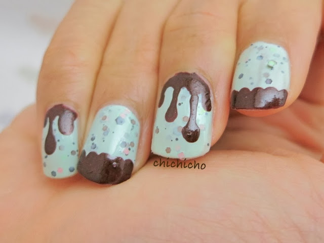 Chocolate Fudge On Chocolate Chip Mint Ice Cream Nail Art - chichicho~