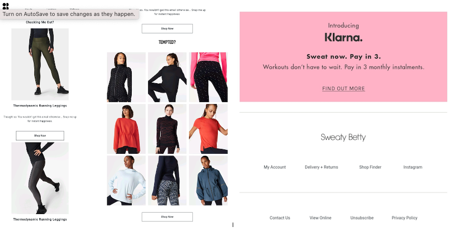 Neatly designed cart abandonment email example by Klarna