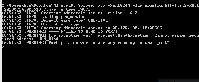 Failed To Bind To Port Server Support And Administration Support Minecraft Forum Minecraft Forum