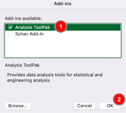 Data Analysis tool pack in Excel. Source: uedufy.com