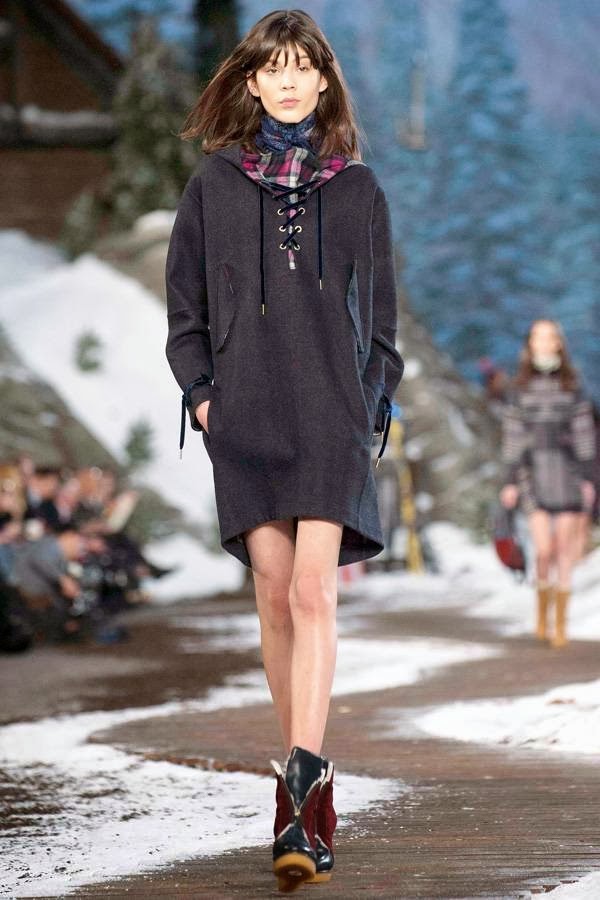 A model presents a creation from the Tommy Hilfiger Fall 2014 collection during New York Fashion Week on February 10, 2014.