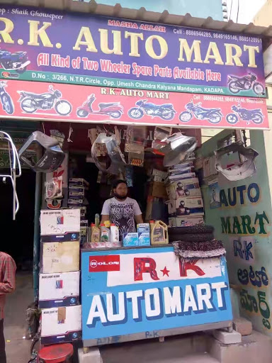 R.K. Auto Mart, D.No: 3/266, N.T.R. Circle, Opposite: Umesh Chandra Kalyana Mandapam, Kadapa, Andhra Pradesh 516001, India, Auto_Parts_Store, state AP