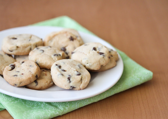 photo of a plate of Chocolate Chip Espresso Shortbread Cookies