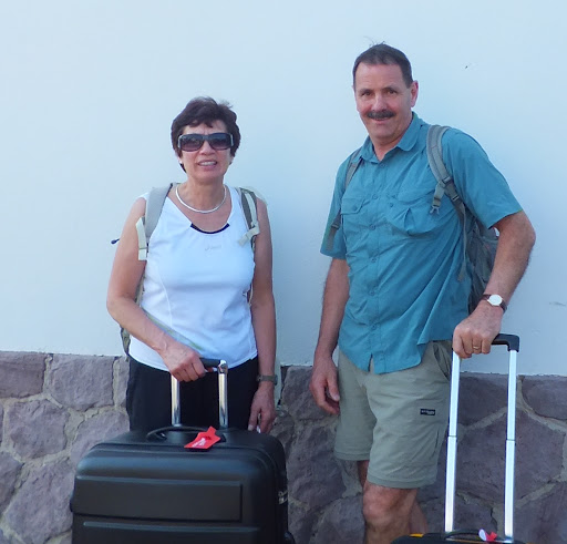 Leonie and Steve Kimberley with suitcases