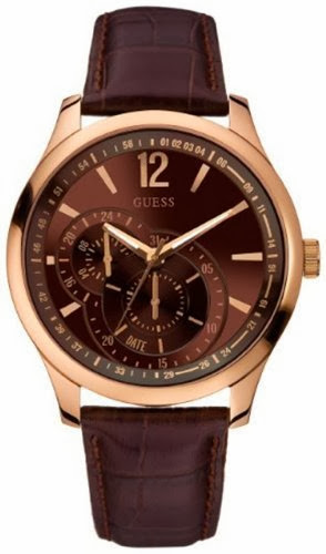 GUESS Men's U10627G1 Dress Brown Dial Leather Strap Watch