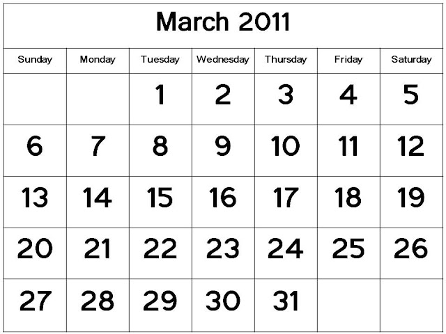 monthly calendar printable 2011. march 2011 calendar printable