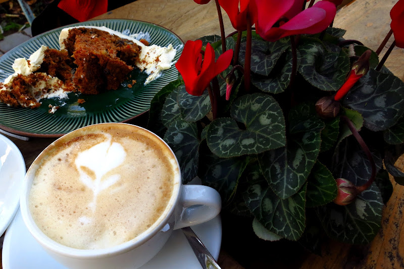 Carrot cake and cappuccino