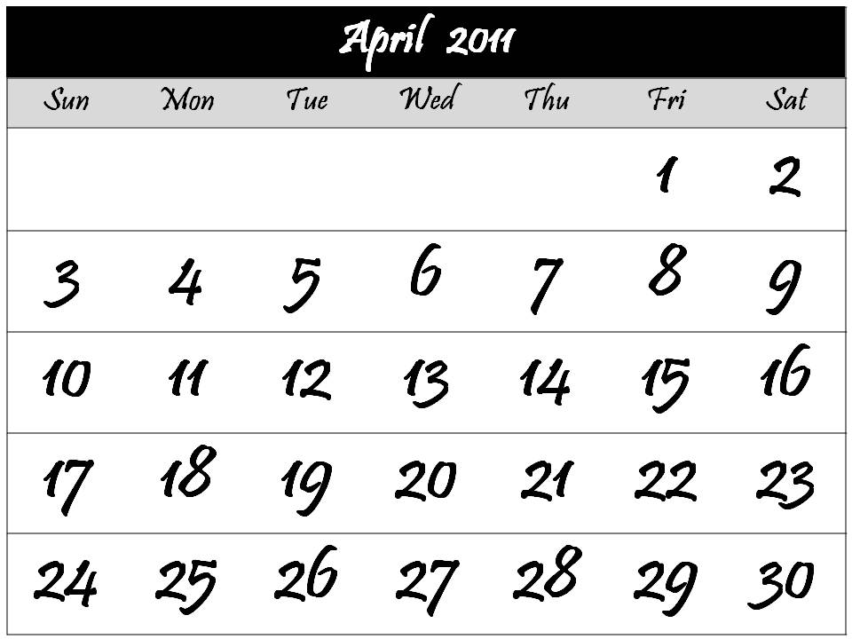 april 2011 calendar template. 2011 CALENDAR TEMPLATE APRIL