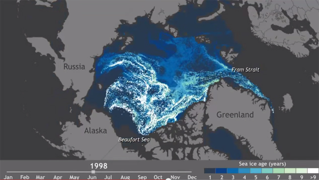 El hielo viejo del Ártico en clara recesión