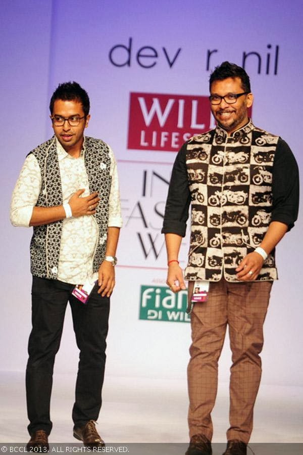 Designers Dev r Nil walk the ramp on Day 3 of Wills Lifestyle India Fashion Week (WIFW) Spring/Summer 2014, held in Delhi.
