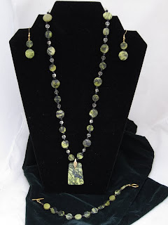 Feeling Alive- Serpentine, Yellow Turquoise, Swarovski crystal, enhances communication, intuition & creativity, speeds healing. 24" $73