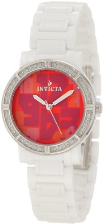  Invicta Women's 10275 Ceramic Diamond Accented Red Dial White Watch