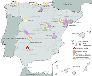 Mapa de las centrales nucleares en España