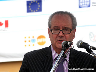 L’Ambassadeur de l’Union Européen en RDC, Jean Michel Dumond le 31/05/2013 à Kinshasa, lors de la cérémonie de lancement officiel du cadre d’accélération de la réduction de la mortalité de la mère et de l’enfant en RDC. Radio Okapi/Ph. John Bompengo
