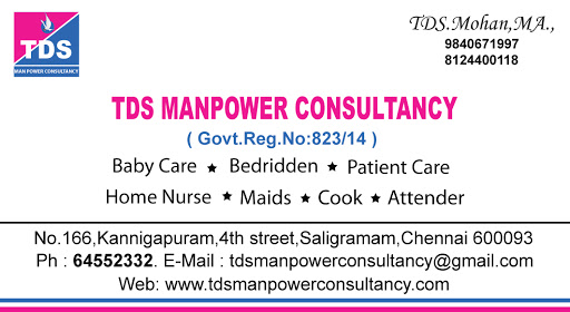 TDS Manpower Consultancy, No-166,, 4th St, Kannigapuram, Saligramam, Chennai, Tamil Nadu 600093, India, Nursing_Agency, state TN
