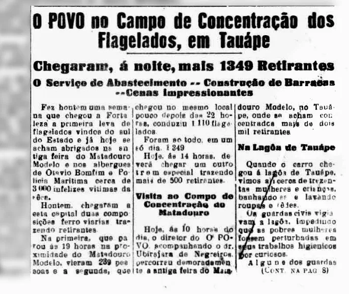 Notícia sobre o Campo de Concentração dos Flagelados, publicada no Jornal O POVO, em 16/04/1932