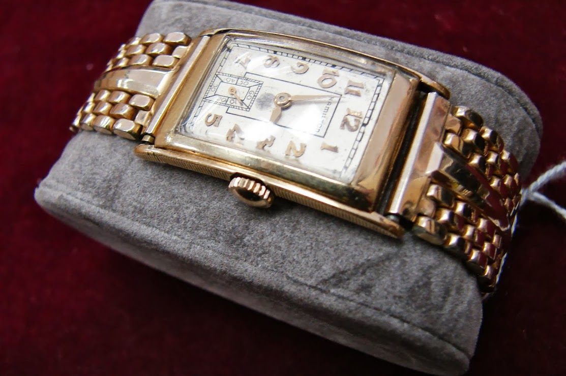 VINTAGE 1928 Hamilton 14K gold filled rectangle face watch works well ...