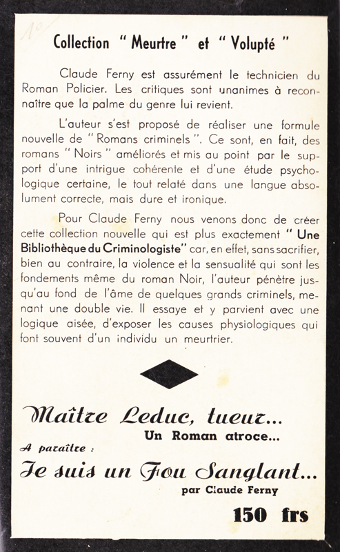 Couverture de polar / roman de gare vintage : Maître Leduc... Tueur (Claude FERNY - Collection 