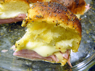 ham and cheese slider melts with Hawaiian dinner rolls