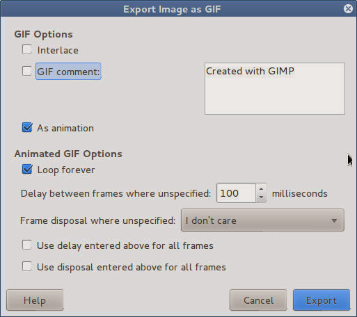 Export graphic as Animated GIF from GIMP