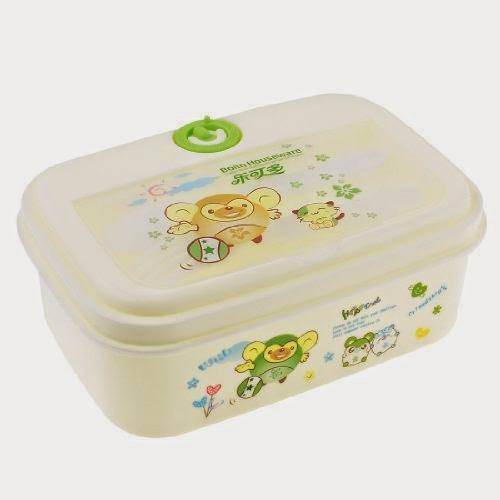  Camping Travel Cartoon Animals Print Retangle Shape Off White Plastic Lunch Box