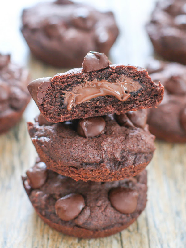 photo of a stack of three Nutella Lava Chocolate Cookies