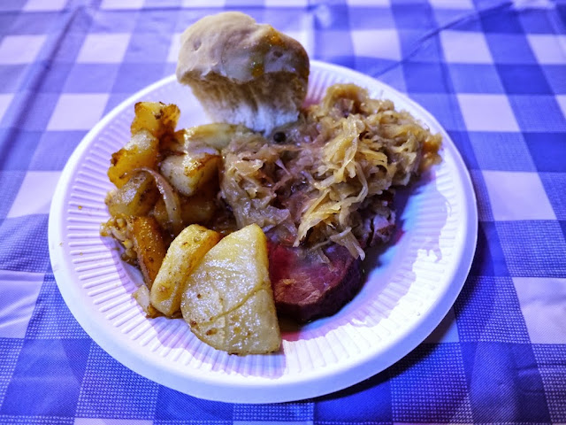 small German meal on a paper plate