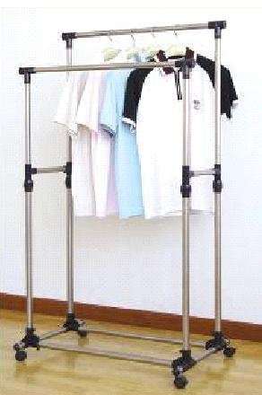 Premium Heavy Duty Double Rail Adjustable Telescopic Rolling Clothing and Garment Rack