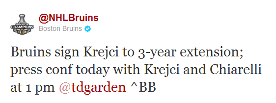 Boston Bruins trade David Krejci... err... we mean re-signs for three years