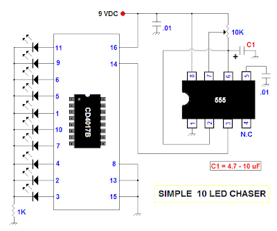 How to make Mp3 player at Home: LED Chaser Using 555 timer + CD4017 counter