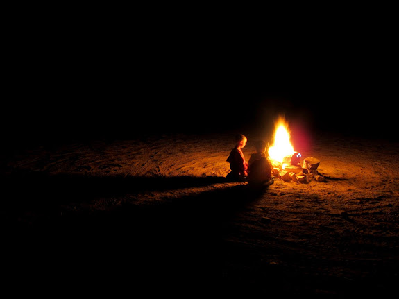 Griffin and Bradley entranced by the fire