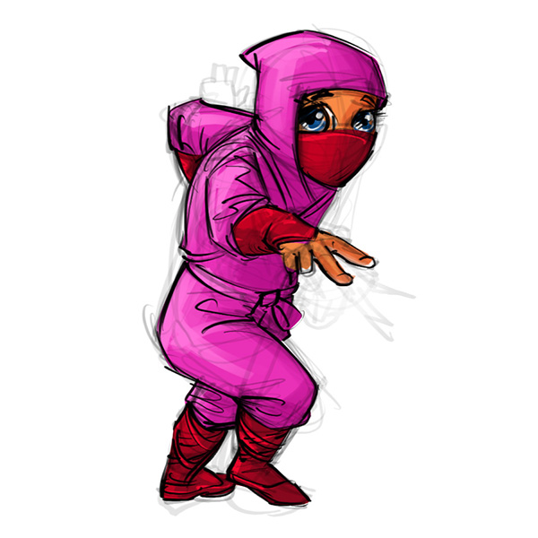 cartoon cute ninja baby girl sketch