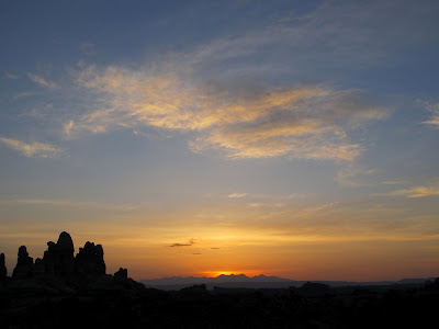 Monday morning sunrise behind the La Sals from Doll House 3