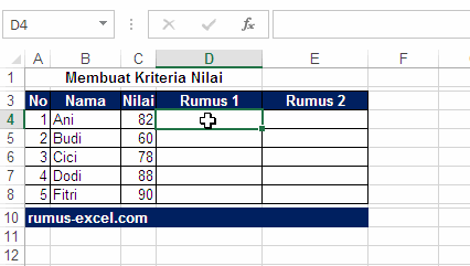 Kriteria Nilai dengan IF bertingkat