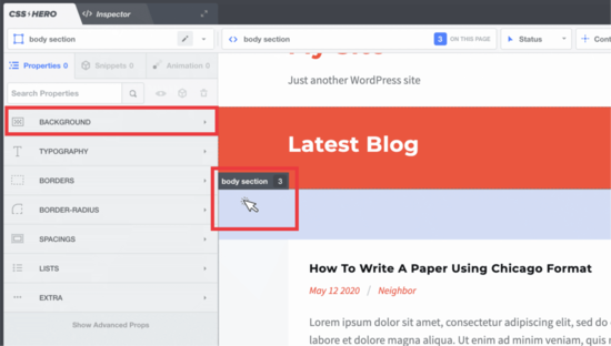 Seletor de imagem de fundo do WordPress