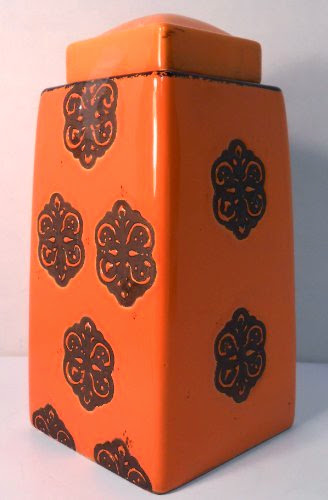  Orange and Brown Oriental Style Jar With Lid