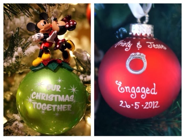 Mickey and Minnie First Christmas Bauble and Customised Engagement Bauble