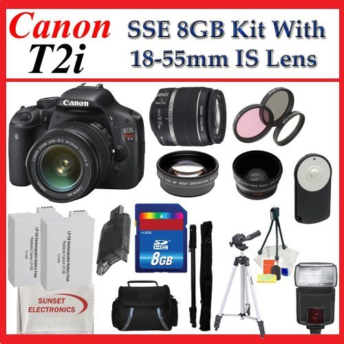 Canon EOS Rebel T2i (550D) Digital SLR with 18-55mm Lens + Huge SSE Lens Accessory Package (Everything You Need)