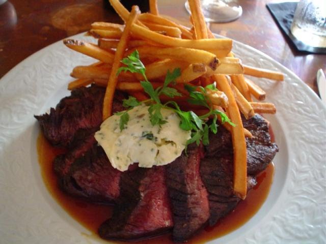 Onglet also known as Hanger Steak. It  is grilled, served w/ a shallot reduction and pomme frites