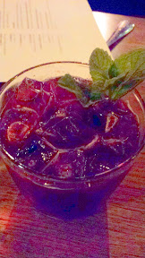 Zeus Cafe cocktail that in winter, The Café Smash was composed of muddled Blackberry, Aged Balsamic Vinegar, Frsh. Squeezed Lemon, Black. Pepper Syrup and Crater Lake Vodka. In the summer it may go back to strawberries instead of blackberries