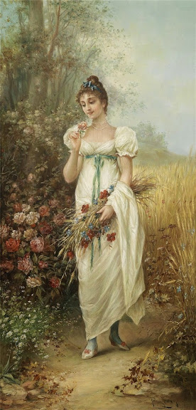 Hans Zatzka - Girl with Meadow Flowers and Roses