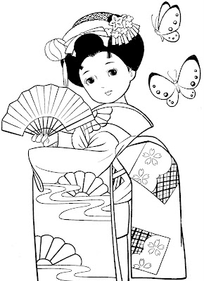 Menina Japonesa para Colorir