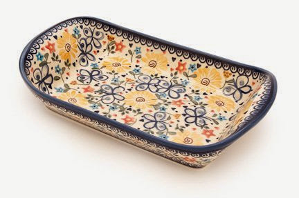  Polish Pottery Butterfly Extra Large Rectangular Tray with Handles